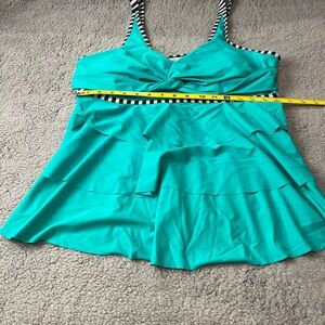 Turquoise Ruffled Swimsuit with Striped Straps